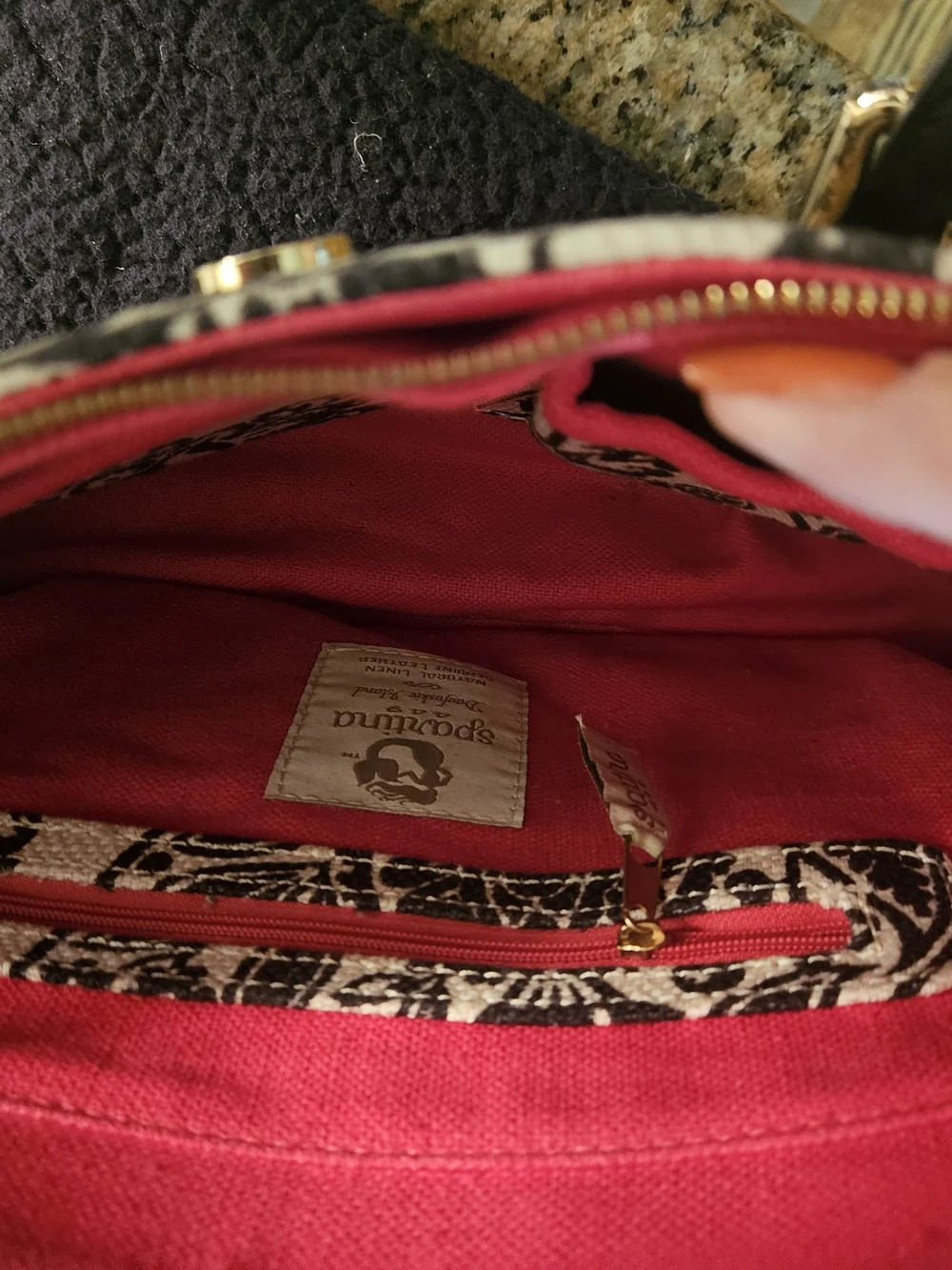 Black and Cream Floral Satchel with Gold Accents